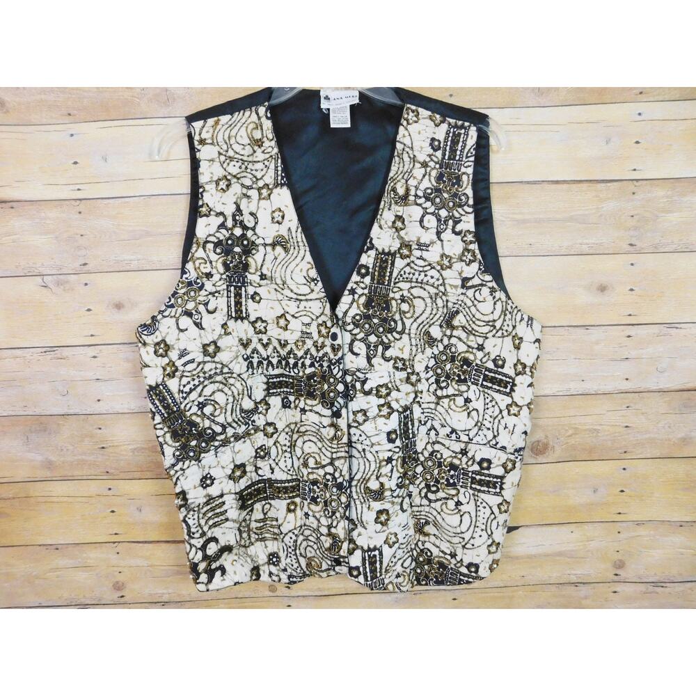 Vintage Ana Mori Women Vest Brown Black One Size Fits All Beads Abstract